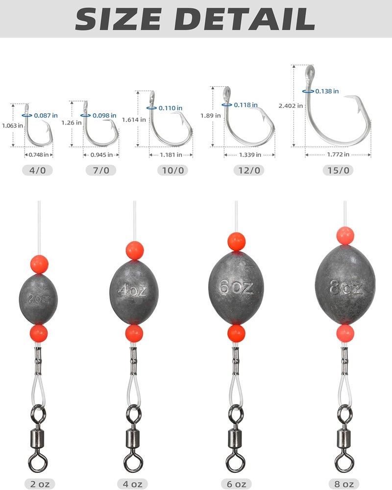 BLUEWING Fishing Grouper Rig Bottom Saltwater with 2/4/6/8oz Egg Sinker Weight, Mono Line and Stainless Steel Circle Hook for Offshore Big Game - Image 4